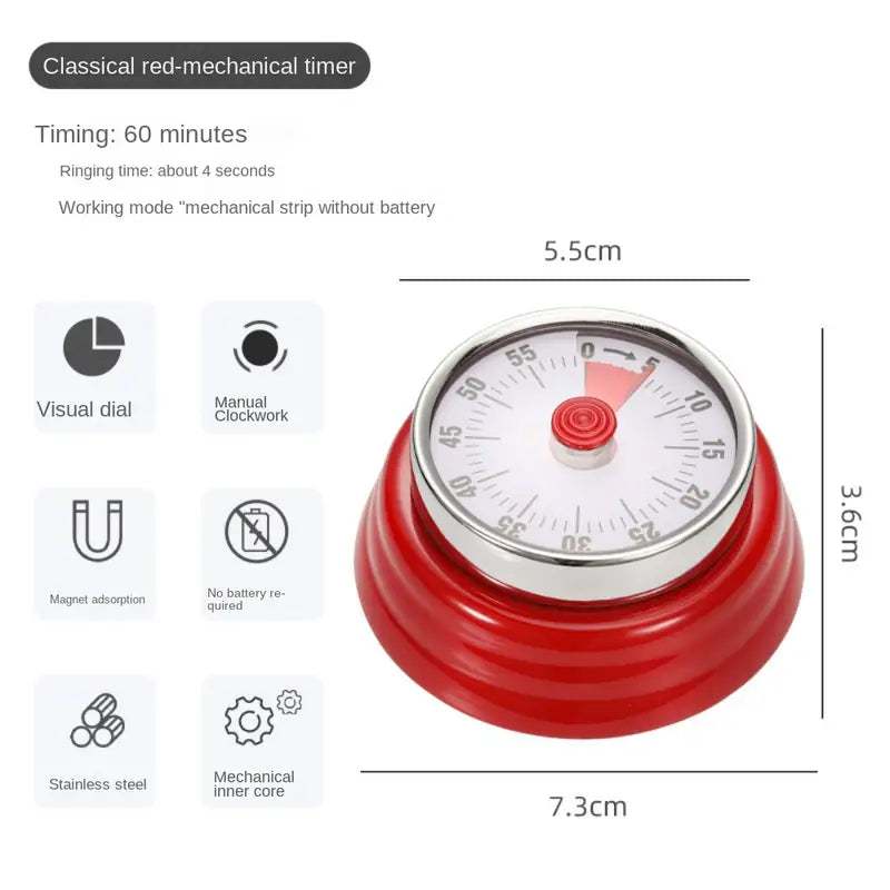 Kitchen timer mechanical timer reminder round time alarm clock countdown magnetic visualization