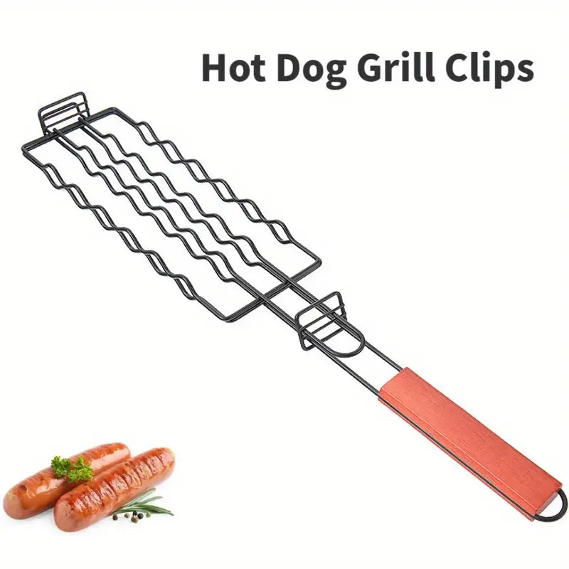 BBQ stainless steel hot dog grill sausage grill basket grilled fish clip non-stick ham sausage