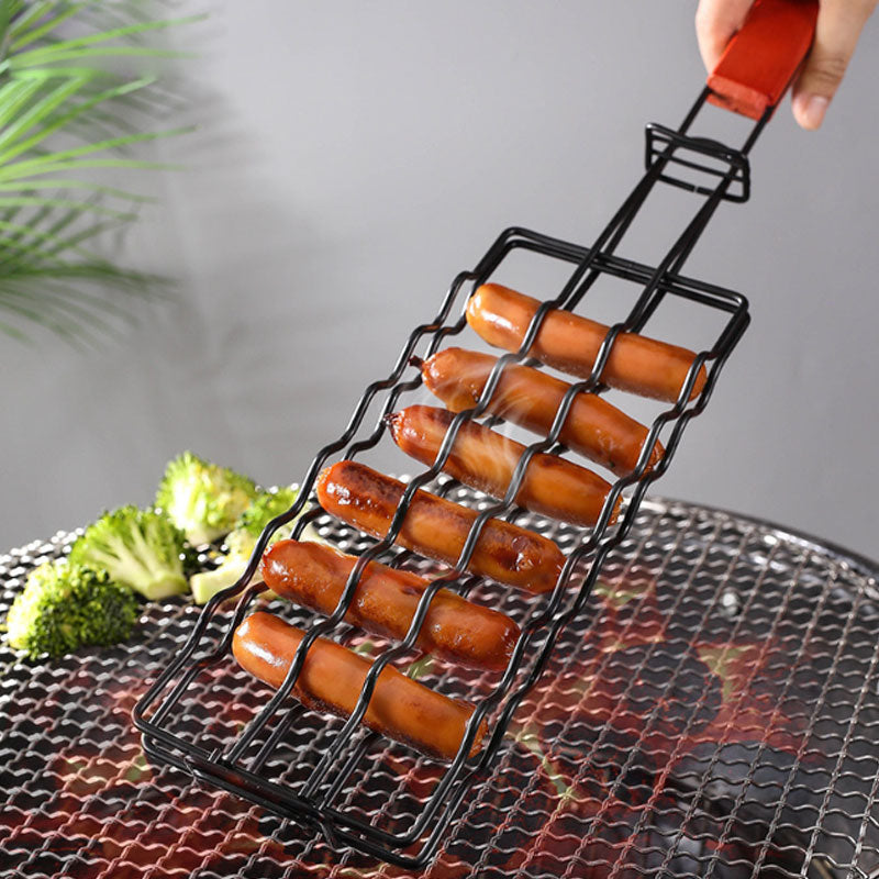BBQ stainless steel hot dog grill sausage grill basket grilled fish clip non-stick ham sausage