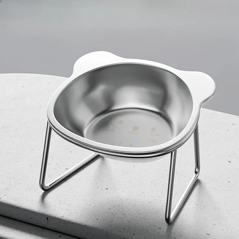 Pet Stainless Steel Neck Protector Slope Mouth High Platform Bowl Stainless Steel Bear Shape Dog Bowl Cat Bow