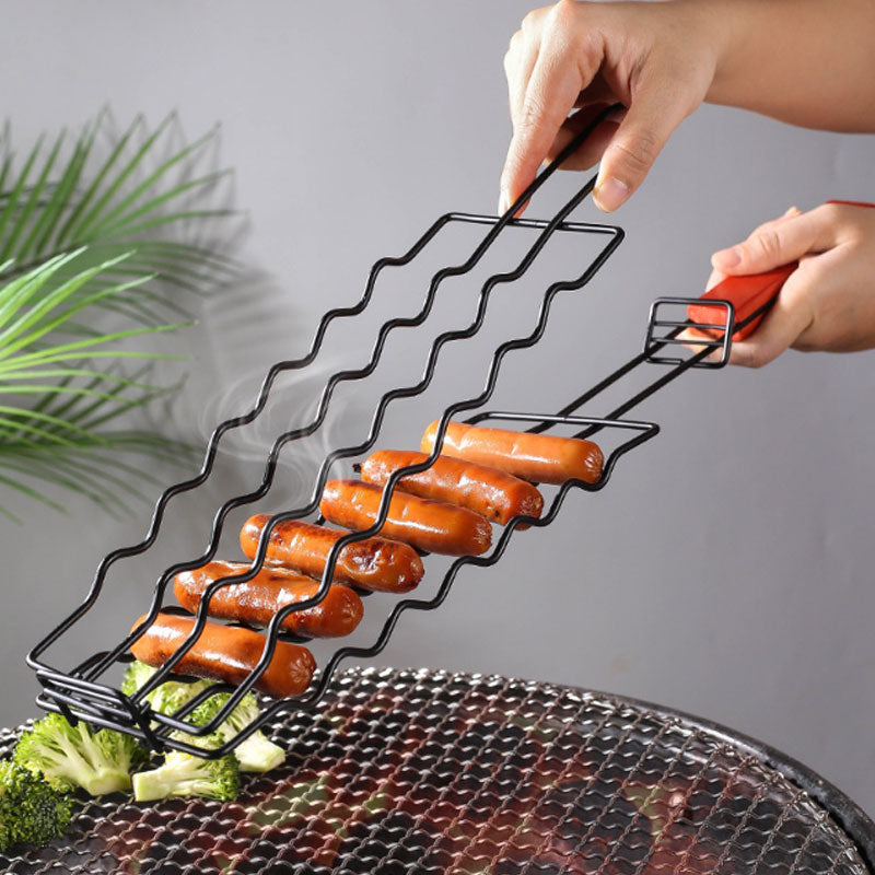 BBQ stainless steel hot dog grill sausage grill basket grilled fish clip non-stick ham sausage