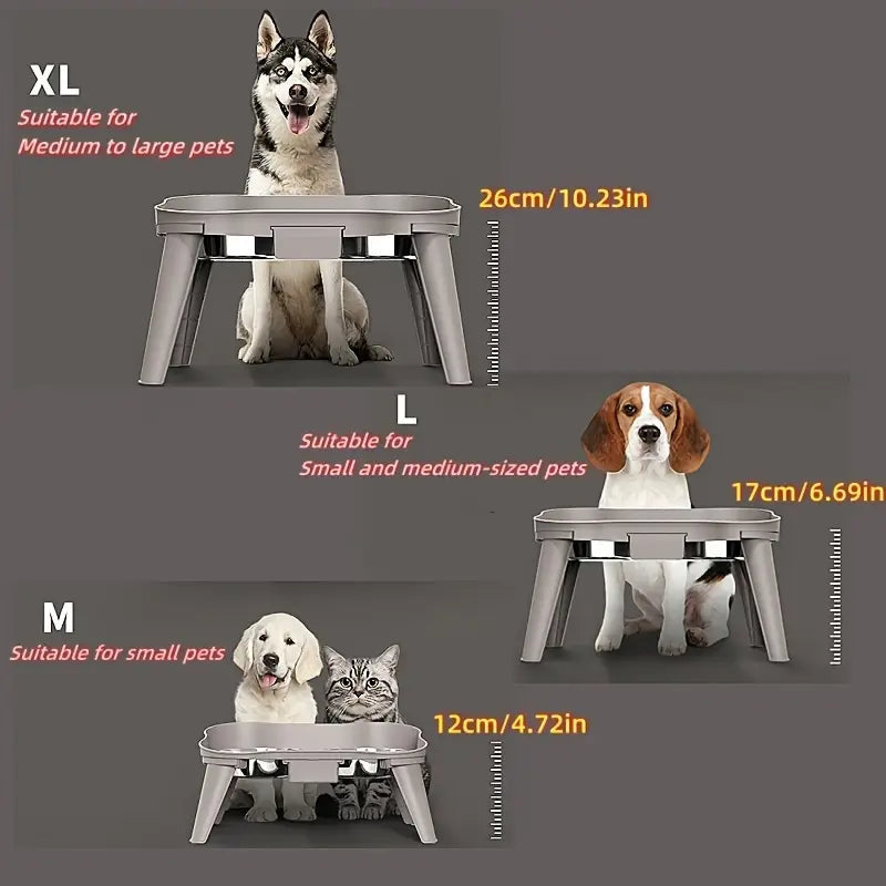 Elevated Pet Feeder with 2 Stainless Steel Bowls - Neck-Friendly, Detachable Design for Easy Cleaning - Ideal for Dogs & Cats