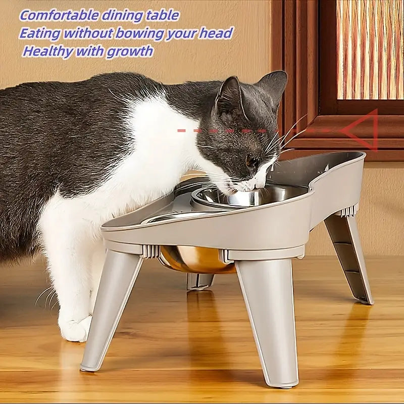 Elevated Pet Feeder with 2 Stainless Steel Bowls - Neck-Friendly, Detachable Design for Easy Cleaning - Ideal for Dogs & Cats