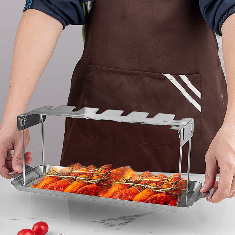 Stainless steel folding grilled chicken leg rack household commercial outdoor carrying chassis grilled chicken rack bbq barbecue