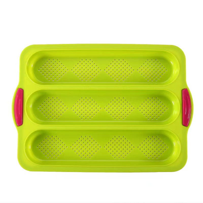 New silicone long three-slot baguette baking pan diamond grid cake mold for home use DYI bake