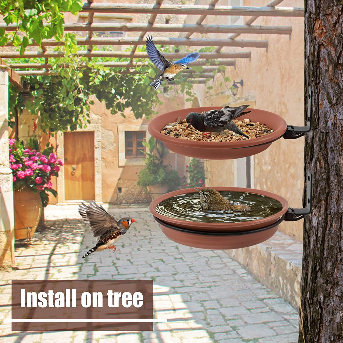 Creative Hanging Bird Feeder with Double Trays – Outdoor Garden Decoration