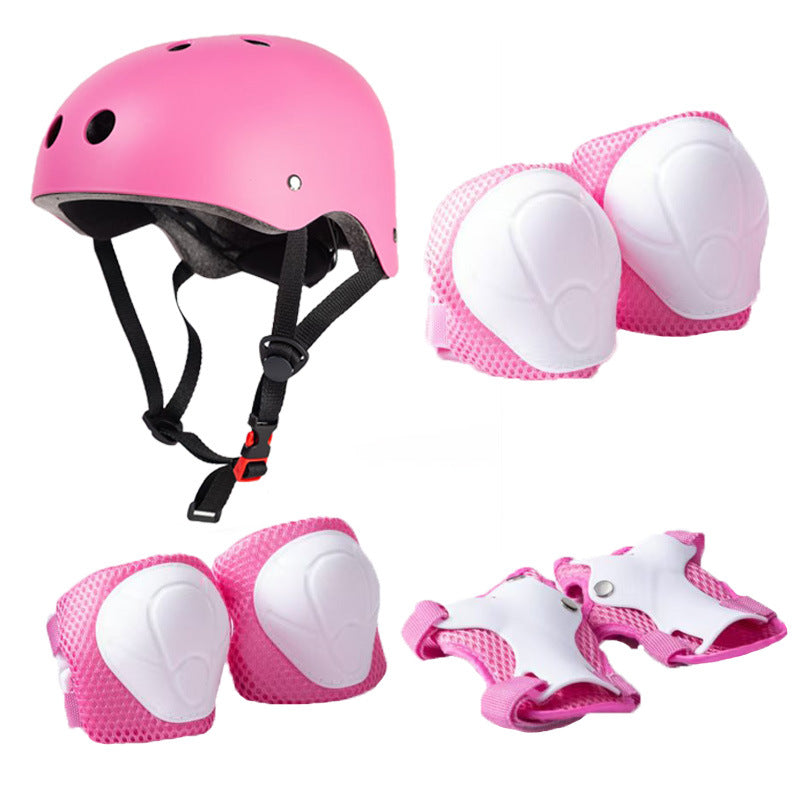 Helmet set for children’s cycling, skateboarding, and roller skating; includes knee pads and adjustable protective gear—suitable for children aged 3–14.