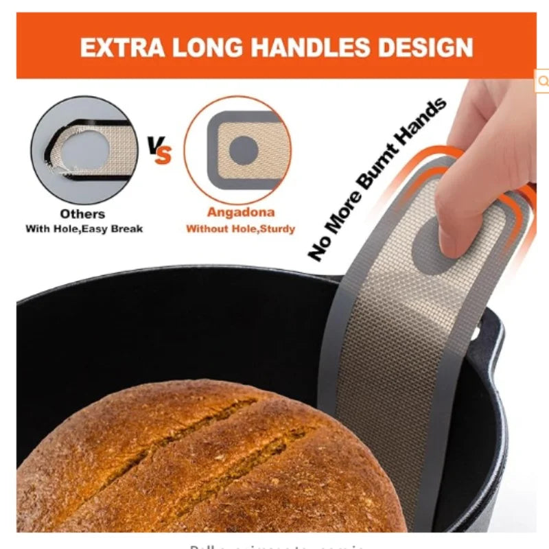 Silicone Bread Sling Non-Stick Silicone Baking Mat Sling Heat Resistant Silicone Dutch Oven Liner with Long Handle