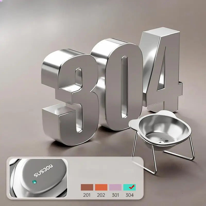 Pet Stainless Steel Neck Protector Slope Mouth High Platform Bowl Stainless Steel Bear Shape Dog Bowl Cat Bow