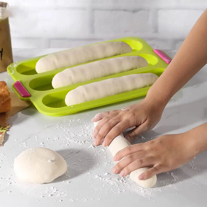 New silicone long three-slot baguette baking pan diamond grid cake mold for home use DYI bake