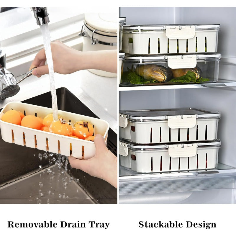 Stackable Plastic Divided Veggie Tray With Lid & Handle, 4-Compartment Serving Platter, Portable Charcuterie Container For Fruits, Vegetables, Salad, Travel-Friendly Snack Storage Box