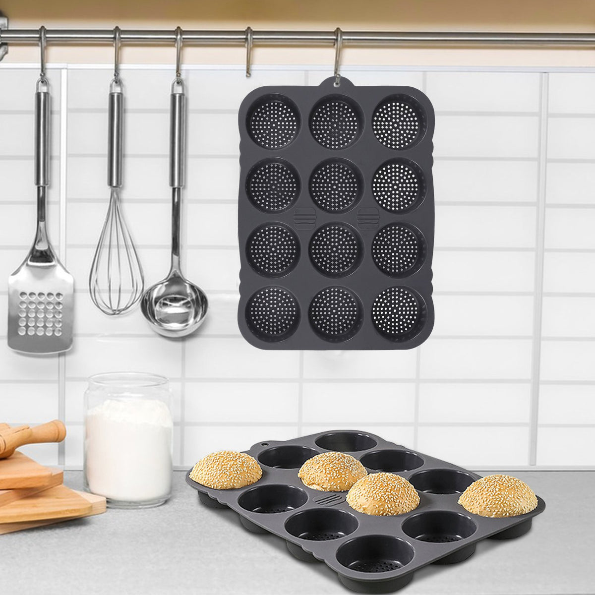 Hamburger bread mold 12-piece French bread mold household food-grade non-stick baguette bread tools