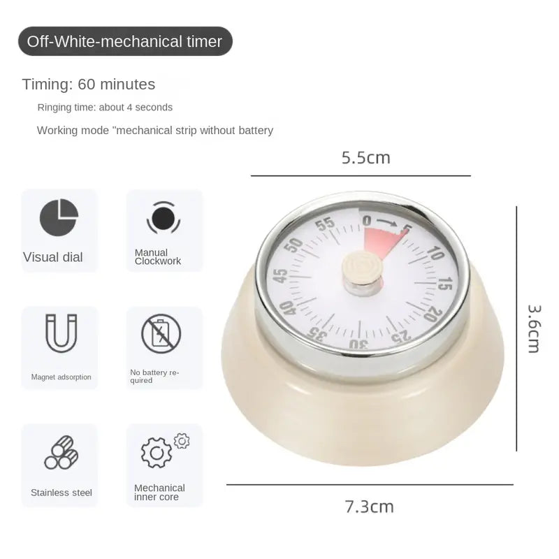 Kitchen timer mechanical timer reminder round time alarm clock countdown magnetic visualization