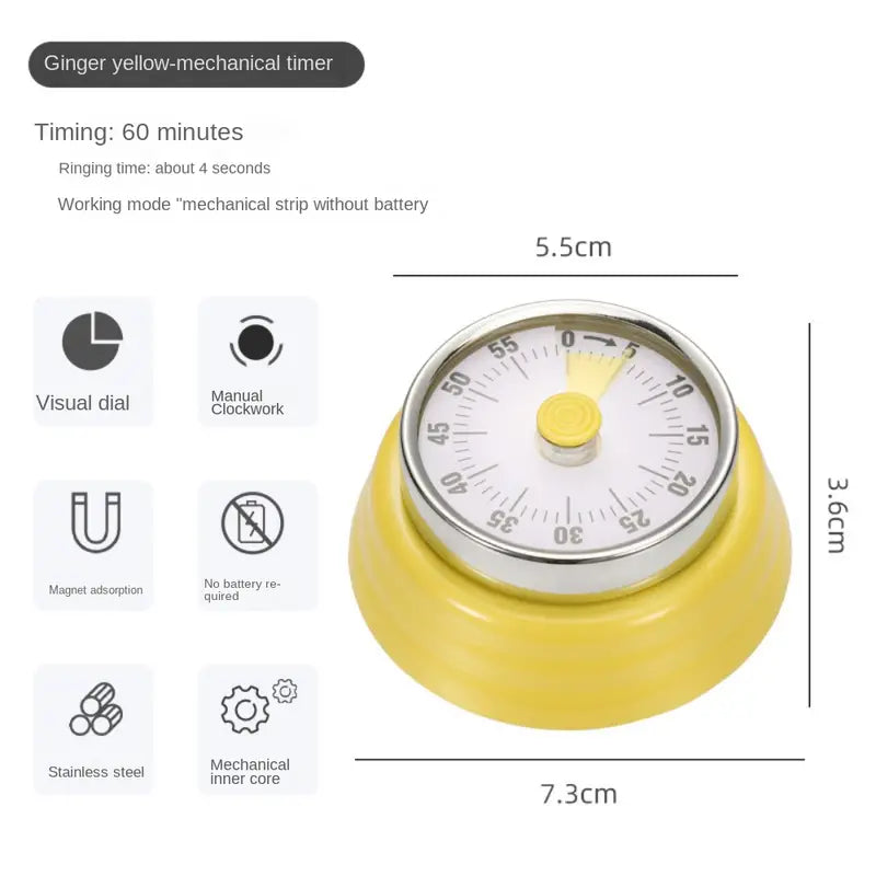 Kitchen timer mechanical timer reminder round time alarm clock countdown magnetic visualization