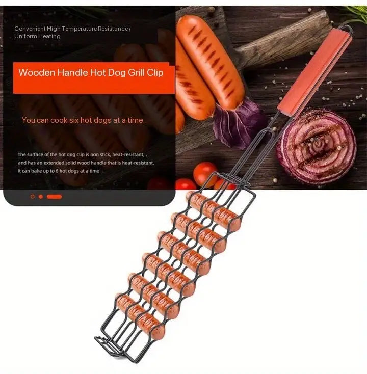 BBQ stainless steel hot dog grill sausage grill basket grilled fish clip non-stick ham sausage