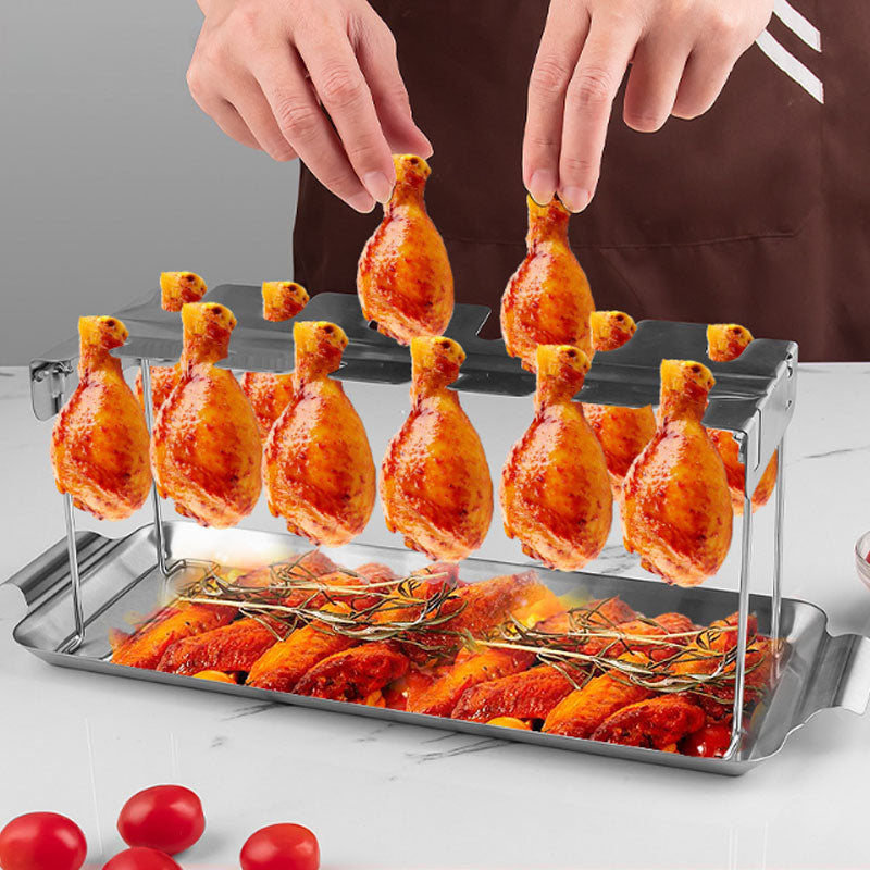 Stainless steel folding grilled chicken leg rack household commercial outdoor carrying chassis grilled chicken rack bbq barbecue