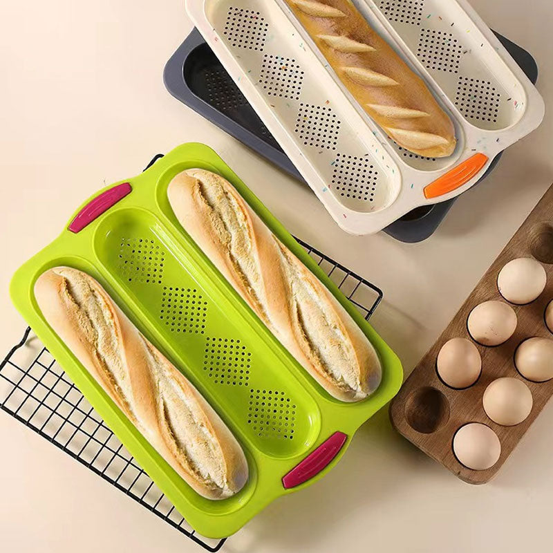 New silicone long three-slot baguette baking pan diamond grid cake mold for home use DYI bake
