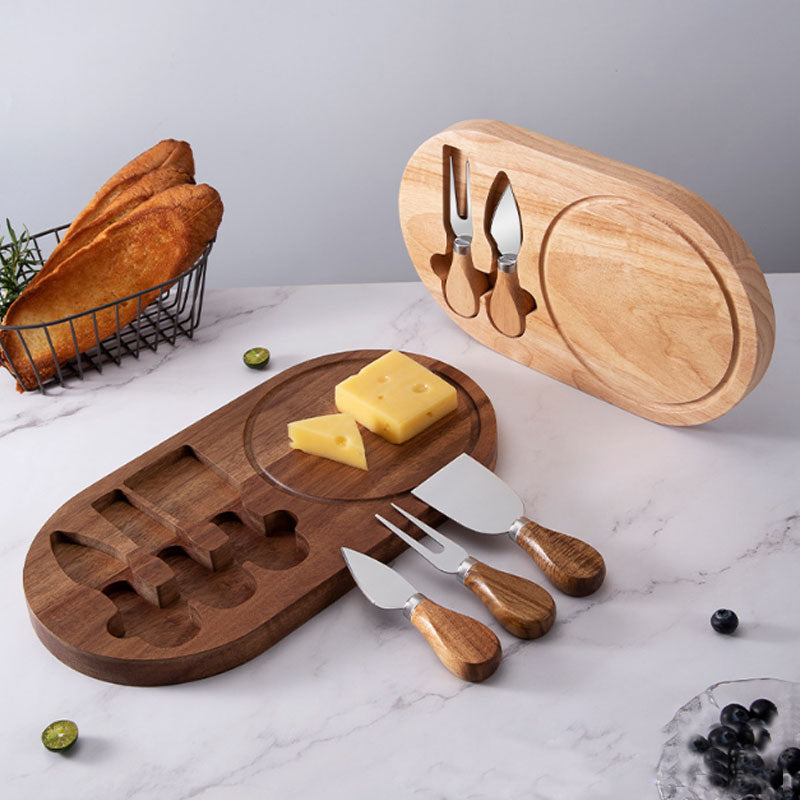 Cheese Knife Cheese Knife Set Cross-Border Cheese Board Acacia Wood Storage Set 4-piece Cheese Board Bread Board