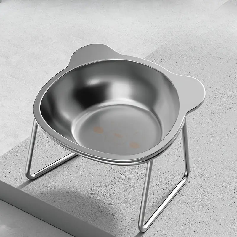 Pet Stainless Steel Neck Protector Slope Mouth High Platform Bowl Stainless Steel Bear Shape Dog Bowl Cat Bow