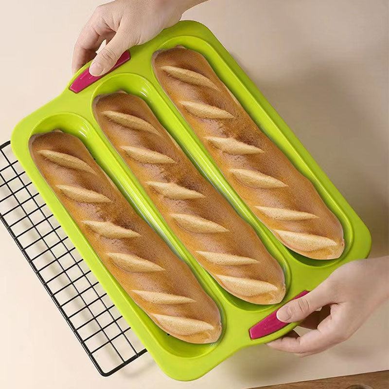 New silicone long three-slot baguette baking pan diamond grid cake mold for home use DYI bake