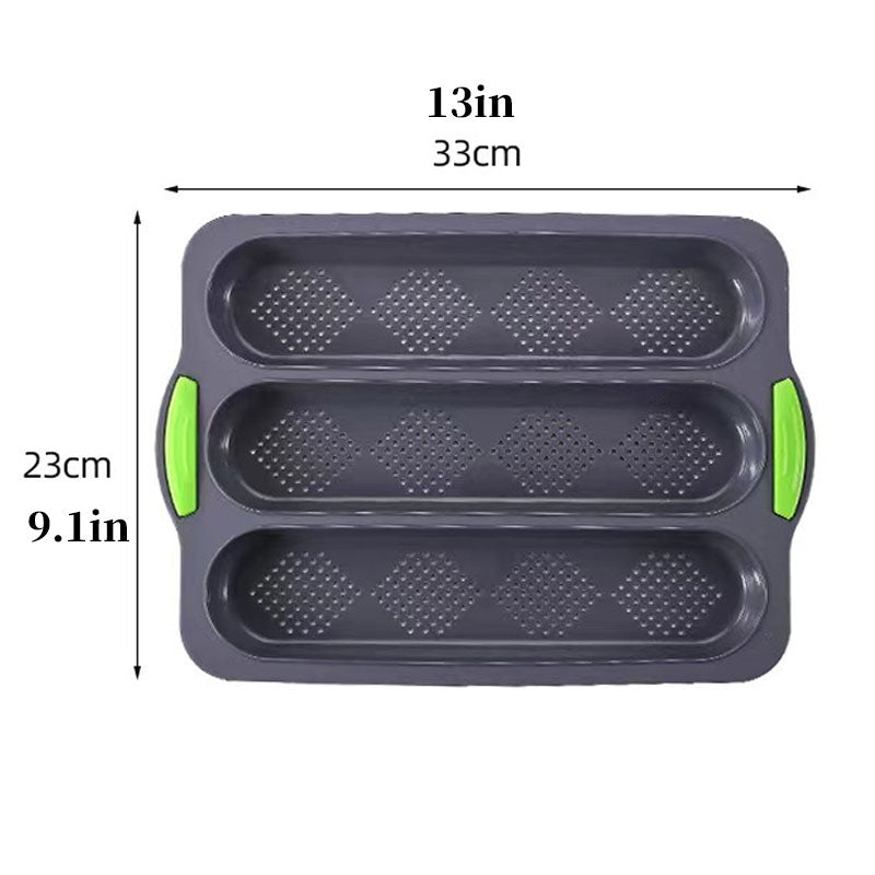New silicone long three-slot baguette baking pan diamond grid cake mold for home use DYI bake