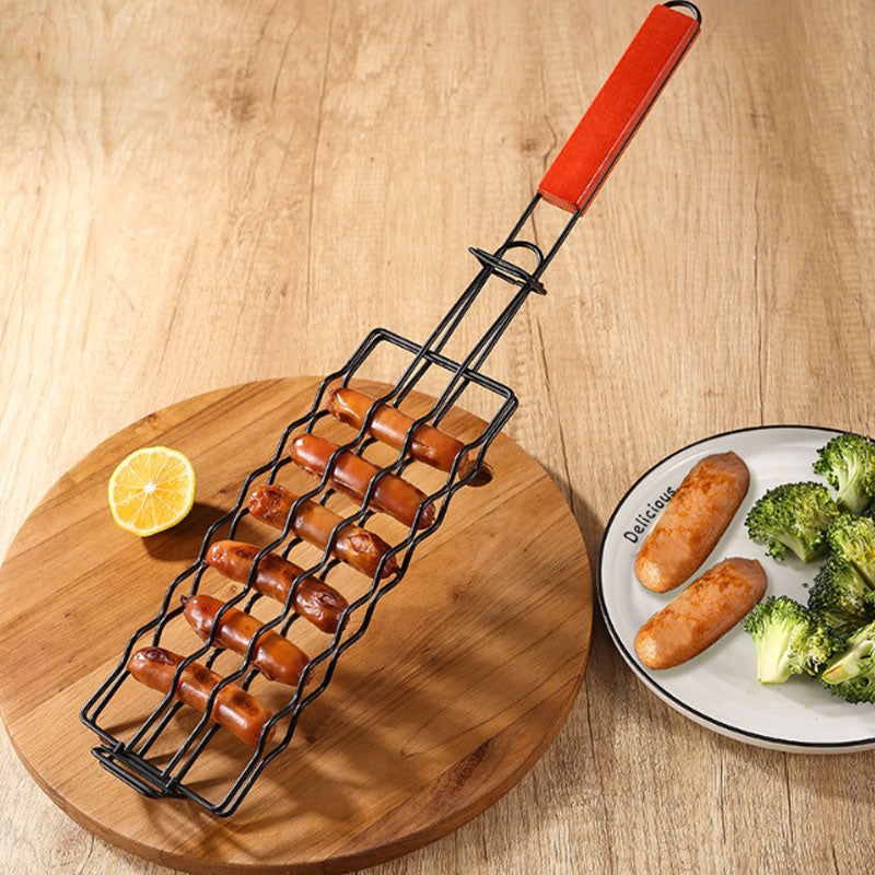 BBQ stainless steel hot dog grill sausage grill basket grilled fish clip non-stick ham sausage