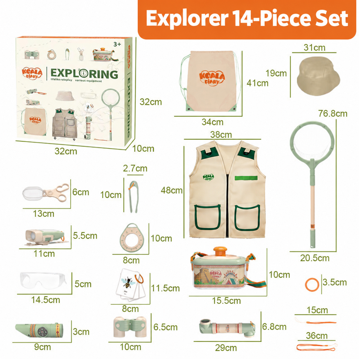Kids Explorer Kit with Safari Vest & Hat for 7-12 Year Old Boys & Girls