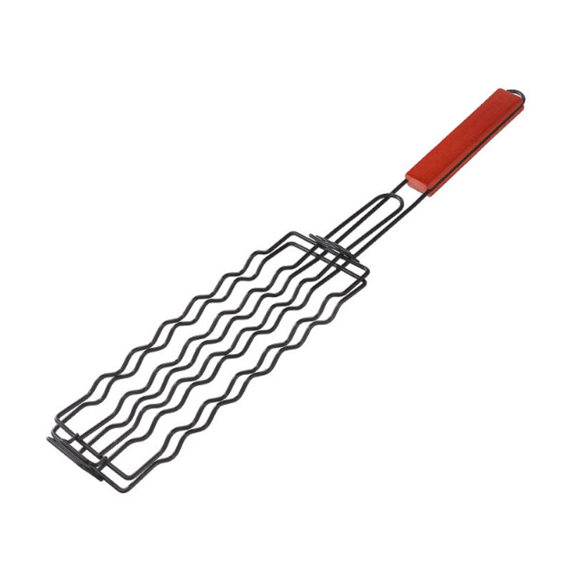 BBQ stainless steel hot dog grill sausage grill basket grilled fish clip non-stick ham sausage