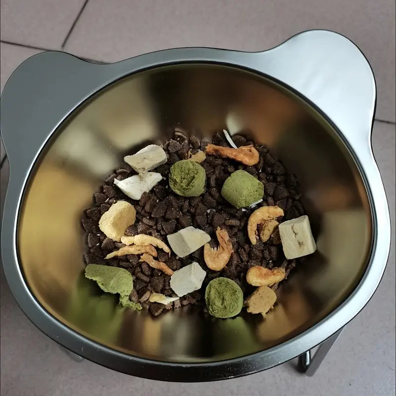 Pet Stainless Steel Neck Protector Slope Mouth High Platform Bowl Stainless Steel Bear Shape Dog Bowl Cat Bow