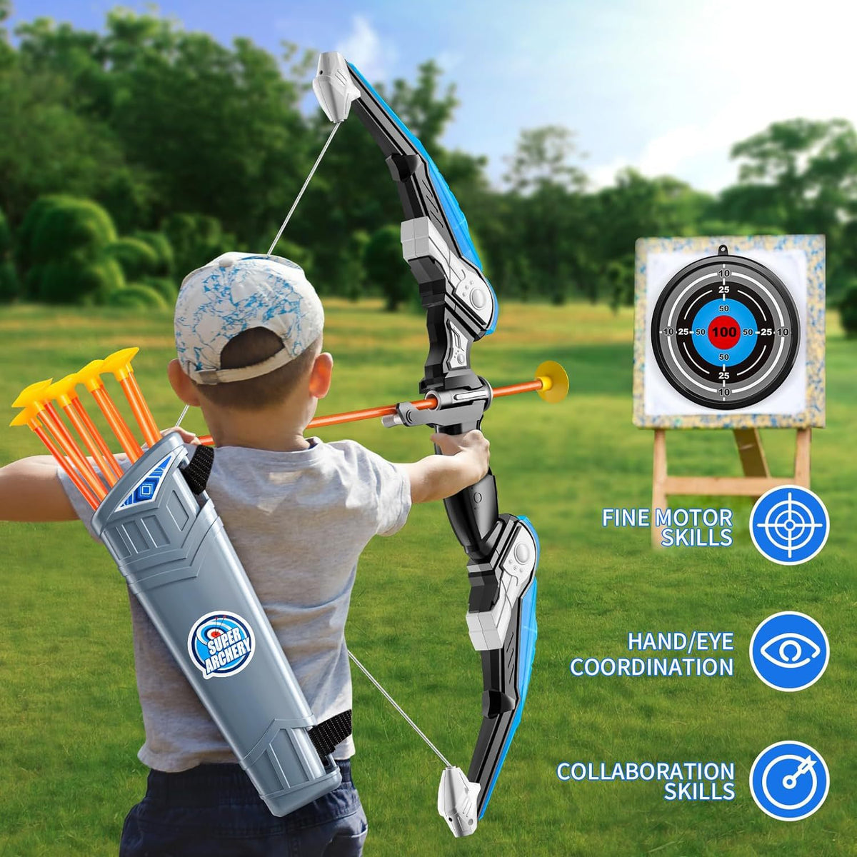 Bow and Arrow for Kids, LED Light Up Archery Set, Indoor Outdoor Sport Gifts for Boys Girls Ages 4-12