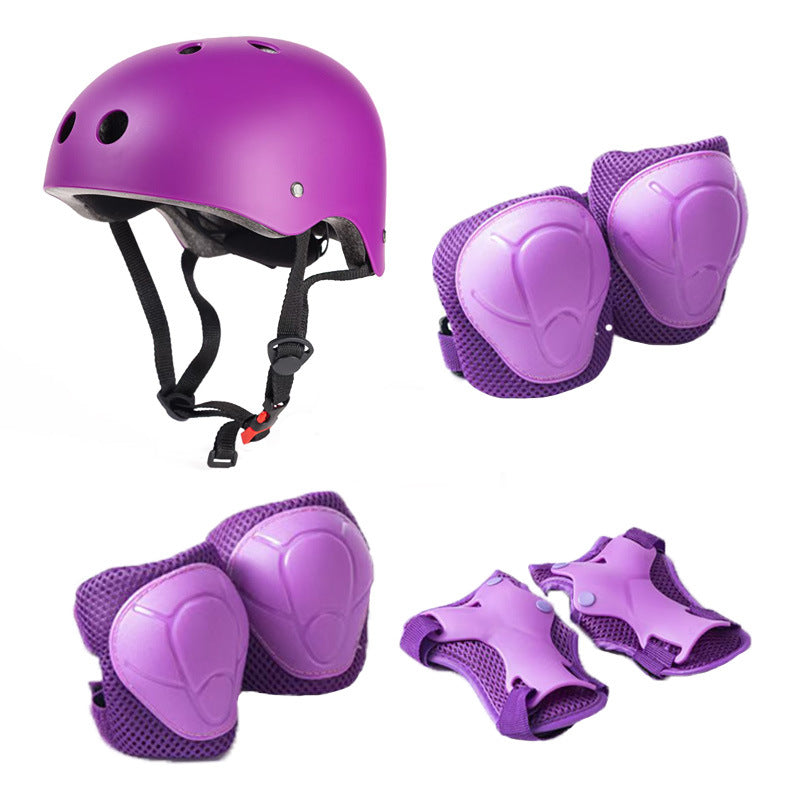 Helmet set for children’s cycling, skateboarding, and roller skating; includes knee pads and adjustable protective gear—suitable for children aged 3–14.