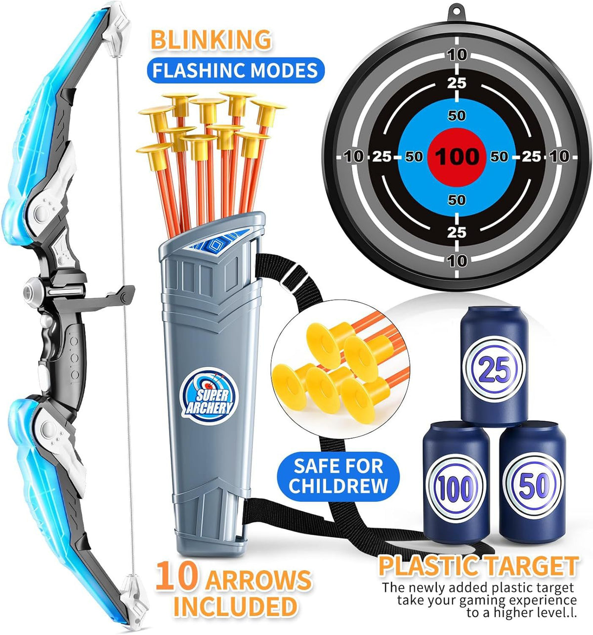 Bow and Arrow for Kids, LED Light Up Archery Set, Indoor Outdoor Sport Gifts for Boys Girls Ages 4-12