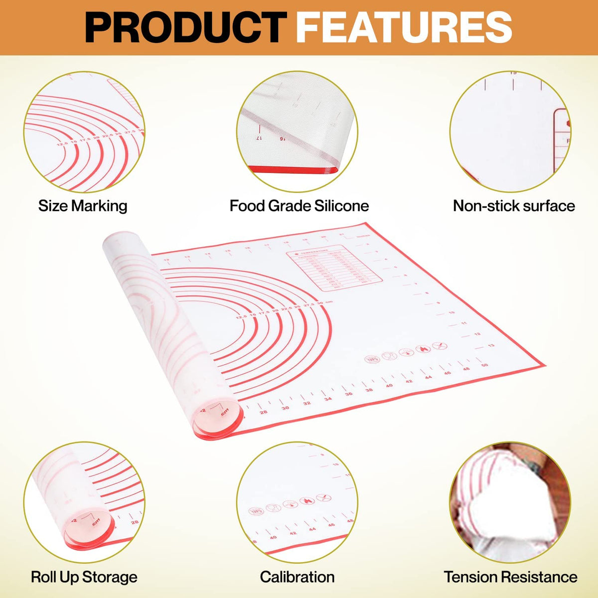 Household kneading mat, high temperature resistant chopping board, easy to clean, non-stick silicone gasket, silicone kneading gasket