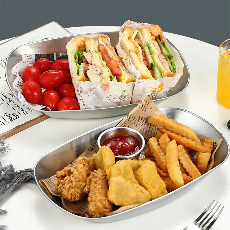 Outdoor camping tableware picnic plate tinplate retro boat shaped snack chips fruit restaurant