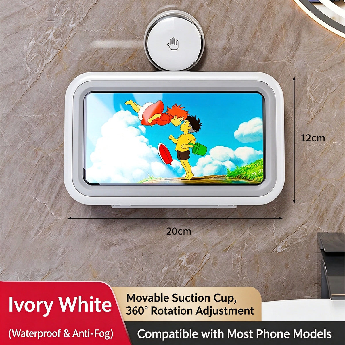 Waterproof Suction-Cup Phone Holder for Bathrooms – Touch-Compatible, High-Definition, Drill-Free Mount for Watching Shows While Showering